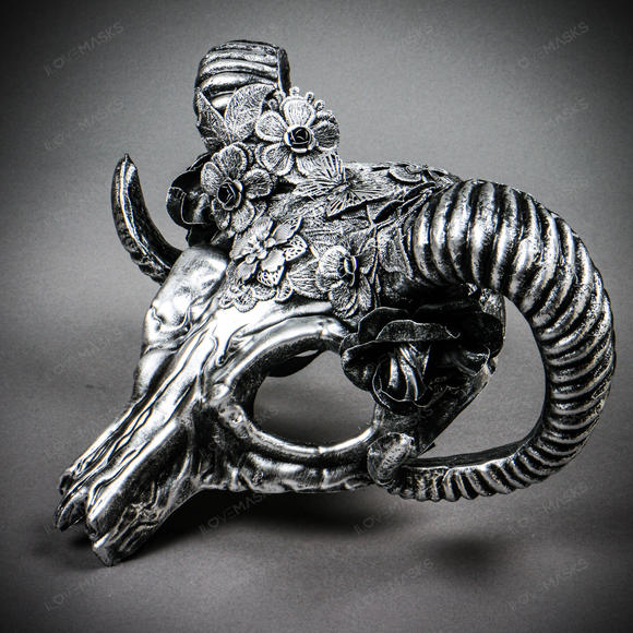 Antelope Devil Ram Horn Skull Ghost Masquerade Mask - Black Silver - Picture 6 of 9